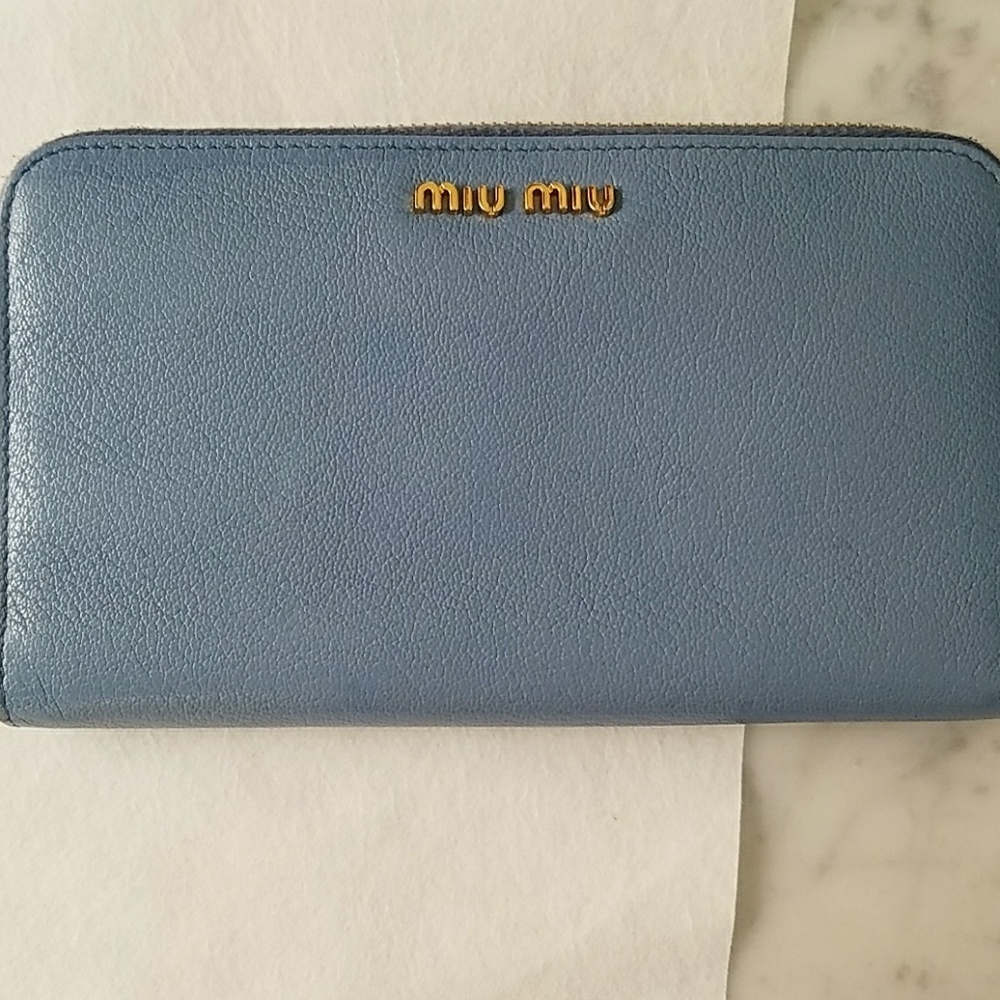 Miu Miu  Madras Light Blue Continental Wallet